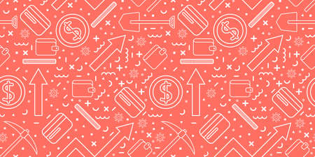 Seamless finance cryptocurrency money pattern linear icons on backgroundの写真素材