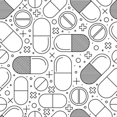Medicine seamless pattern Pills tablets and capsules linear backgroundの写真素材