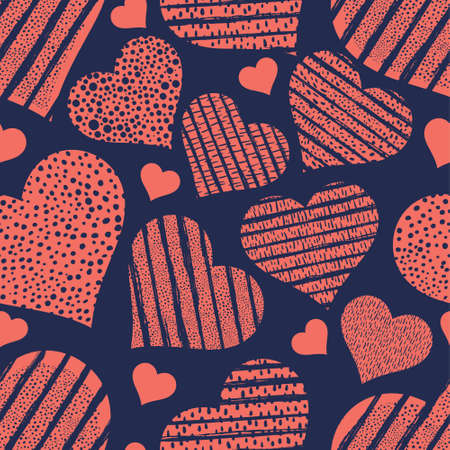 Hearts seamless pattern Grunge Hand drawn Valentine's day background