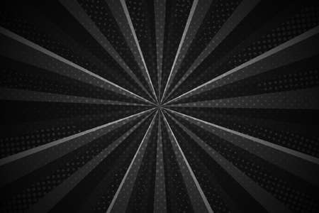 Dark black retro halftone background with stripes and dots Pop art comic book Cartoon Sunlight...