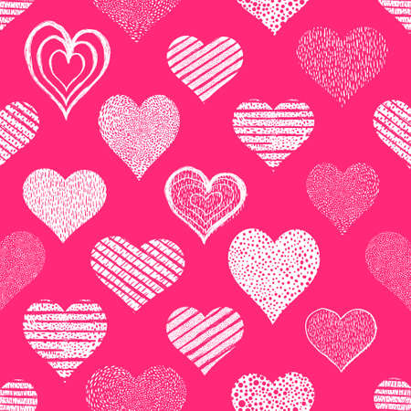 Hearts seamless pattern Grunge Hand drawn Valentine's day background