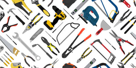 Building hand tools seamless pattern Equipment for repair background