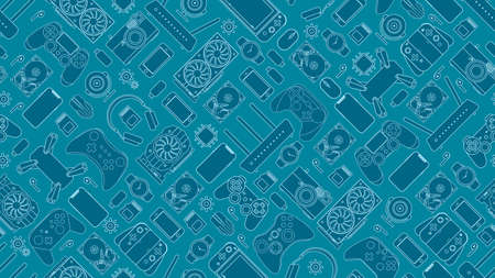 Gadgets and devices pattern collection Set of computer hardware components and electronics accessoriesの写真素材