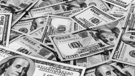 Black and white Background of US Currency banknotes Financial concept Money background Hundred...