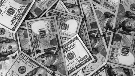 Black and white Background of US Currency banknotes Financial concept Money background Hundred...