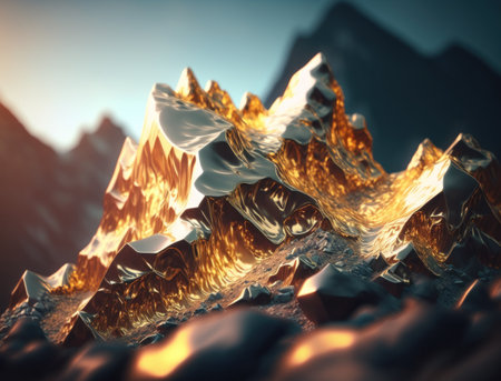 Fantasy golden mountains background created with Generative AI technologyの素材