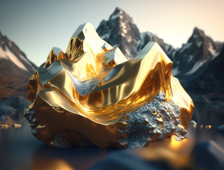 Fantasy golden mountains background created with Generative AI technologyの素材