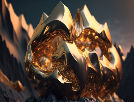 Fantasy golden mountains background created with Generative AI technologyの素材