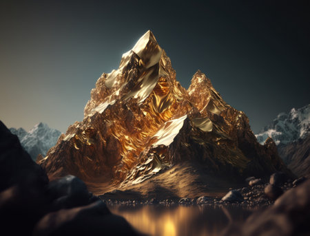 Fantasy golden mountains background created with Generative AI technologyの素材