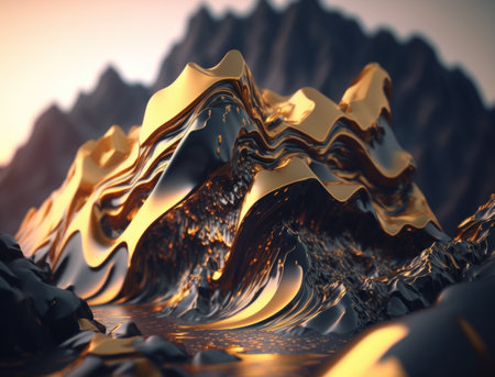 Fantasy golden mountains background created with Generative AI technologyの素材