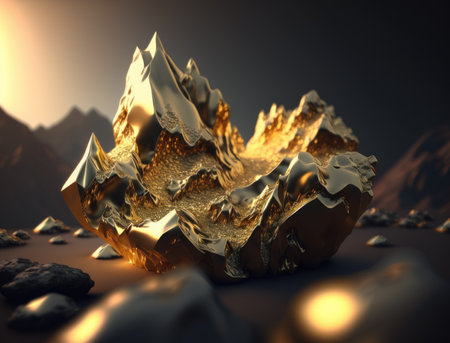 Fantasy golden mountains background created with Generative AI technologyの素材