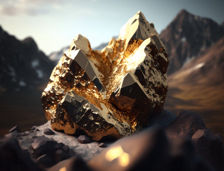 Fantasy golden mountains background created with Generative AI technologyの素材