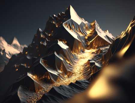 Fantasy golden mountains background created with Generative AI technologyの素材