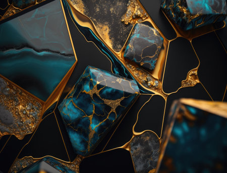Marble stone texture background material with elements of semi-precious stones and gold created with Generative AI technologyの素材