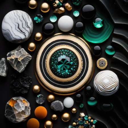 Marble stone texture background material with elements of semi-precious stones and gold created with Generative AI technologyの素材