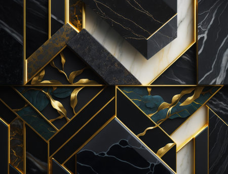Marble stone texture background material with elements of semi-precious stones and gold created with Generative AI technologyの素材