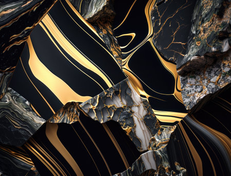 Marble stone texture background material with elements of semi-precious stones and gold created with Generative AI technologyの素材