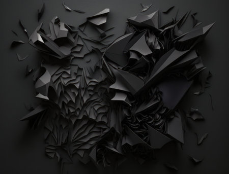 Abstract dark black various paper shapes background created with Generative AI technologyの素材