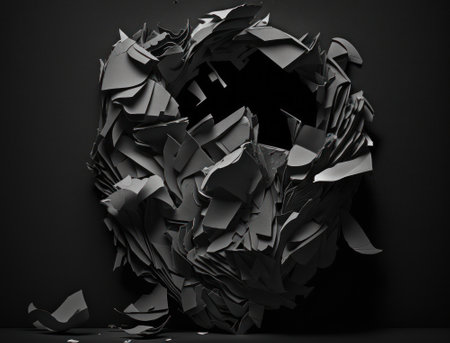 Abstract dark black various paper shapes background created with Generative AI technologyの素材