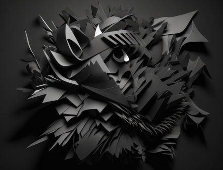 Abstract dark black various paper shapes background created with Generative AI technologyの素材