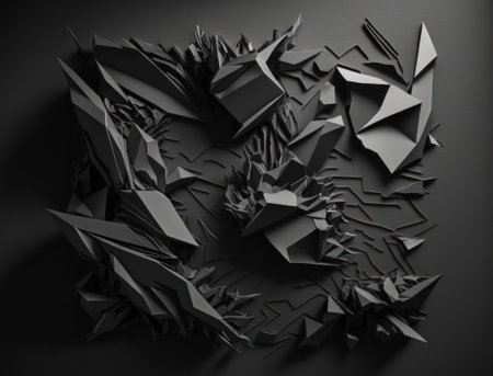 Abstract dark black various paper shapes background created with Generative AI technologyの素材