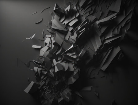 Abstract dark black various paper shapes background created with Generative AI technologyの素材