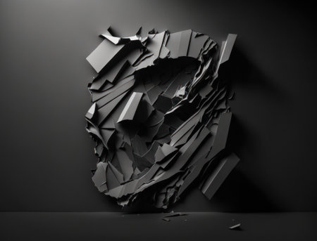 Abstract dark black various paper shapes background created with Generative AI technologyの素材