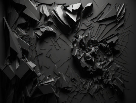 Abstract dark black various paper shapes background created with Generative AI technologyの素材