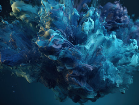 Blue watercolor paint in water background created with Generative AI technologyの素材