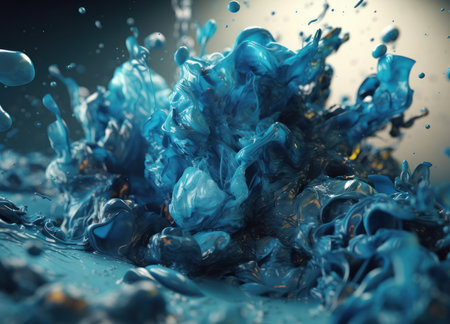 Blue watercolor paint in water background created with Generative AI technologyの素材