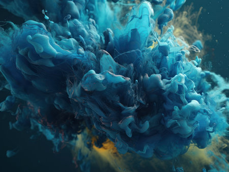 Blue watercolor paint in water background created with Generative AI technologyの素材