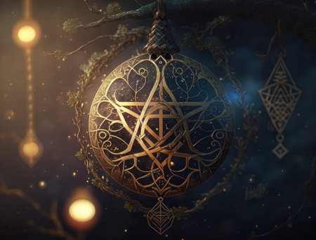 Ethnic celtic ornaments Esoteric vegetal background created with Generative AI technologyの素材