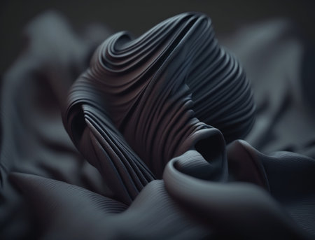 Lines and folds of fabric in dark metallic tones created with Generative AI technologyの素材