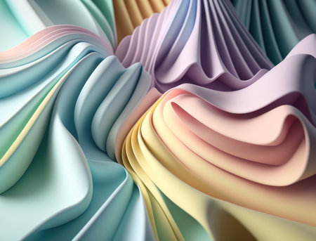 Lines and folds of pastel-colored fabric created with Generative AI technologyの素材