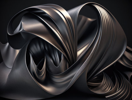 Lines and folds of fabric in dark metallic tones created with Generative AI technologyの素材