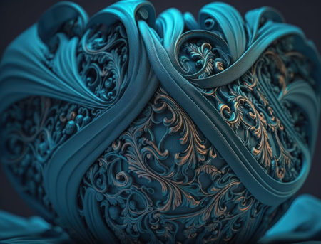 Lines and folds of blue colored fabric created with Generative AI technologyの素材