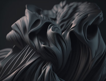 Lines and folds of fabric in dark metallic tones created with Generative AI technologyの素材
