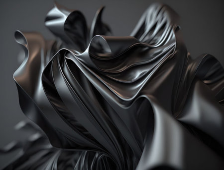 Lines and folds of fabric in dark metallic tones created with Generative AI technologyの素材