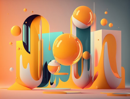 Abstract image featuring a combination of organic and geometric shapes dynamic and energetic background created with Generative AI technologyの素材