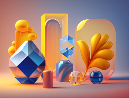 Abstract image featuring a combination of organic and geometric shapes dynamic and energetic background created with Generative AI technologyの素材