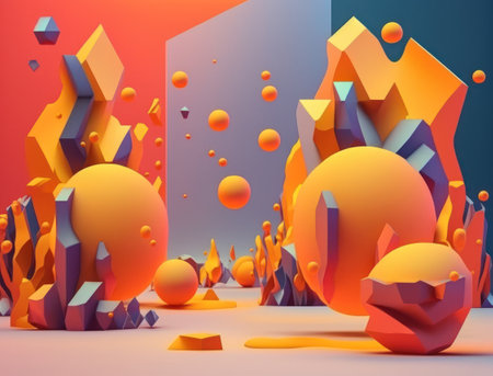 Abstract image featuring a combination of organic and geometric shapes dynamic and energetic background created with Generative AI technologyの素材