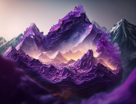 Beautiful purple amethyst mountains fantasy background natural gemstone Generative AI technologyの素材