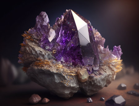 Beautiful purple amethyst natural gemstone Generative AI technologyの素材