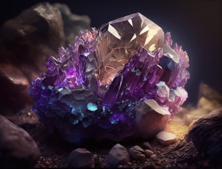 Beautiful purple amethyst natural gemstone Generative AI technologyの素材