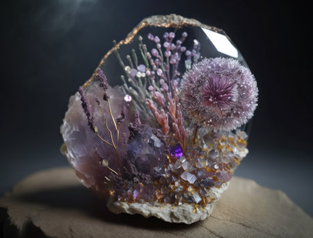 Beautiful transculent crystal with plants natural gemstone Generative AI technologyの素材