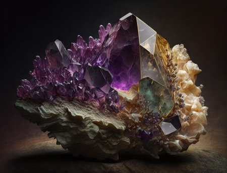 Beautiful purple amethyst natural gemstone Generative AI technologyの素材