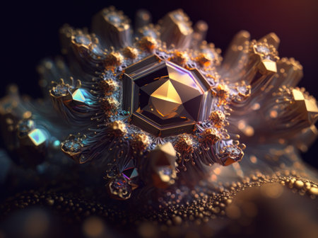 An endless fractals made of black and gold crystals natural gemstone Generative AI technologyの素材