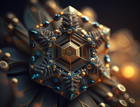An endless hexagonal fractals made of translucent multicolored crystals natural gemstone Generative AI technologyの素材