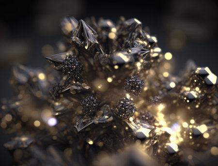 An endless fractals made of black and gold crystals natural gemstone Generative AI technologyの素材