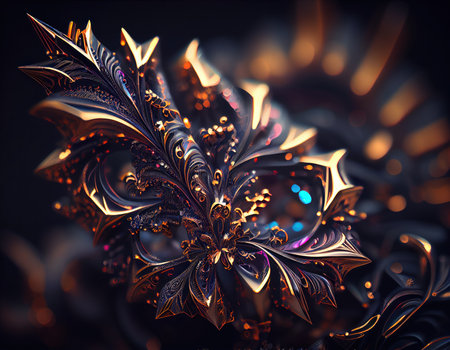 An endless fractals made of black and gold crystals natural gemstone Generative AI technologyの素材